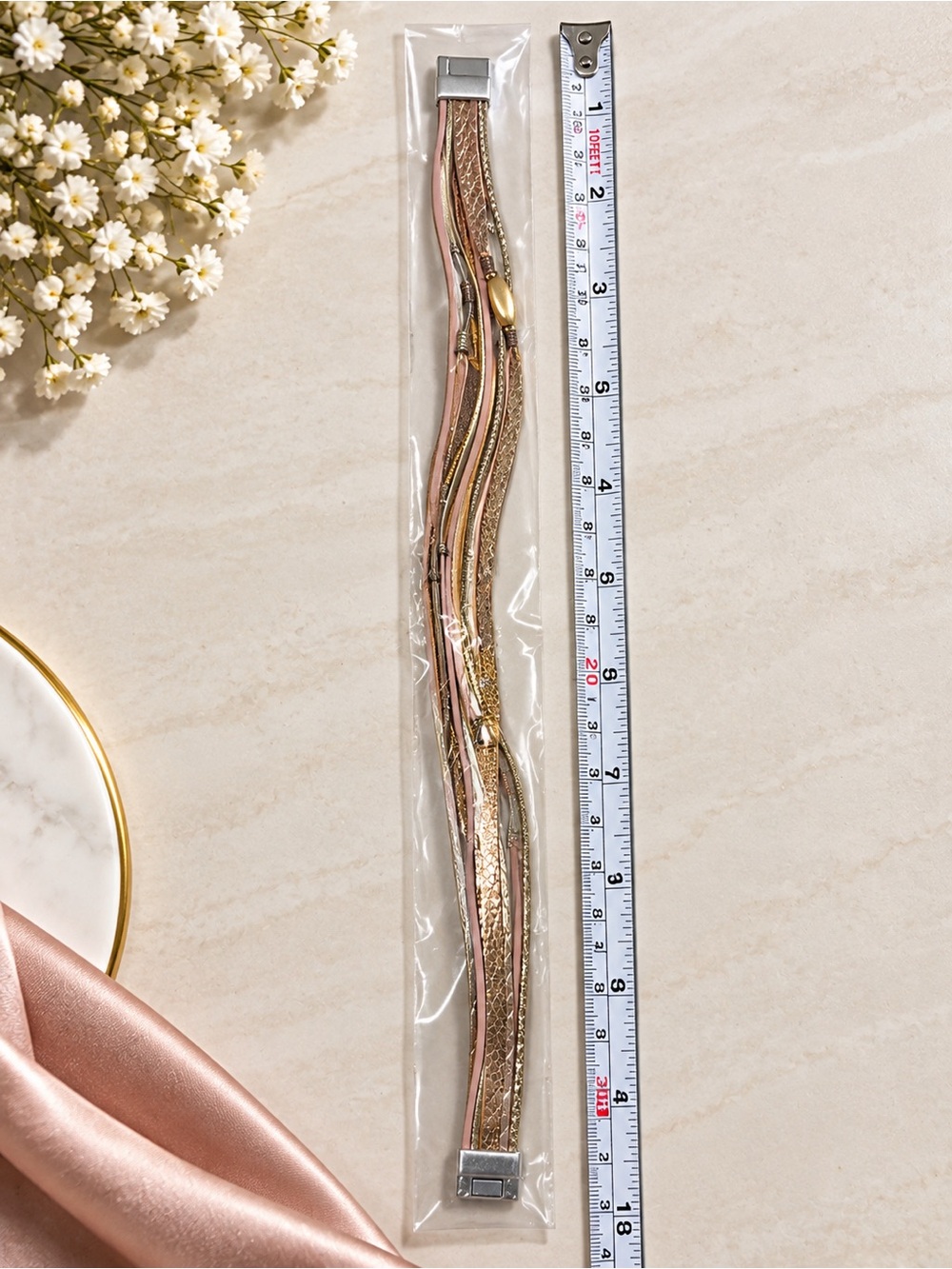 Layered Pink and Gold Multi-Strand Necklace with Magnetic Clasp